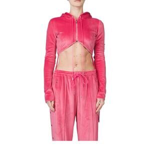 NEW PRISCAVERA cropped zip up velour hoodie in hot pink